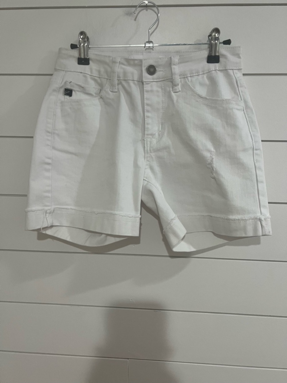 KanCan White High-Waist Rolled Cuff Denim Shorts